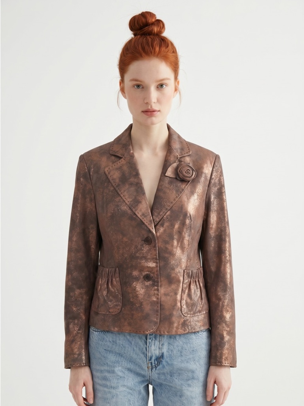 C&E Studio Vintage Y2K Metallic Bronze Blazer Jacket Genuine Suede Leather size4